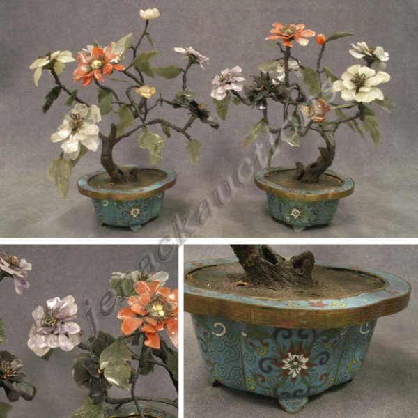 PAIR CHINESE QUARTZ BONSAI WITH POTS, REPUBLIC