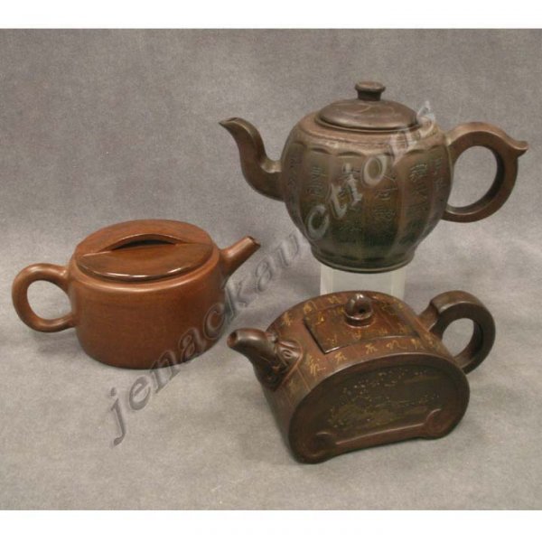 LOT (3) CHINESE H-SING WARE TEAPOTS, REPUBLIC