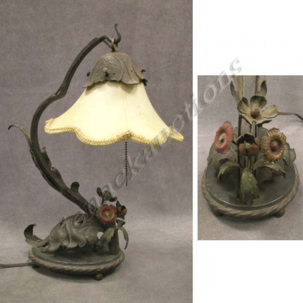 ART DECO WROUGHT IRON & POLYCHROMED TABLE LAMP