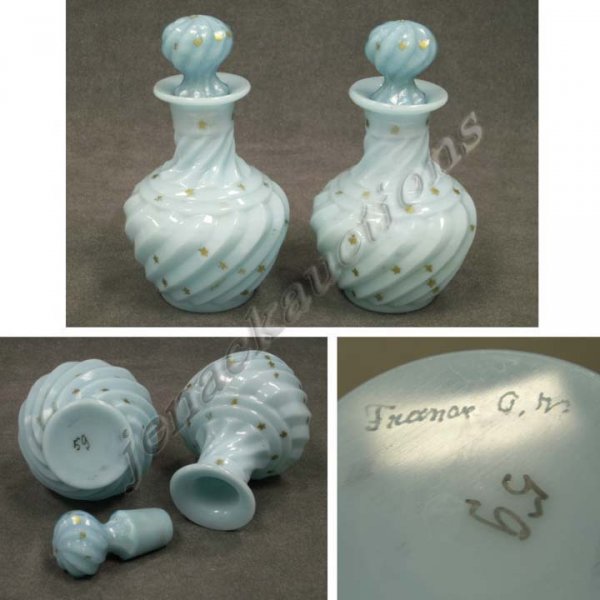 (2) FRENCH BLUE MOLD BLOWN CUSTARD GLASS PERFUMES