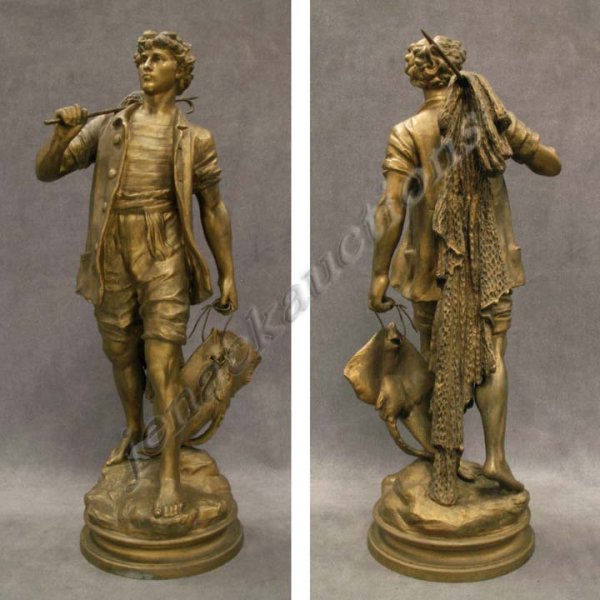 VICTORIAN GILDED SPELTER FIGURE OF A FISHERMAN