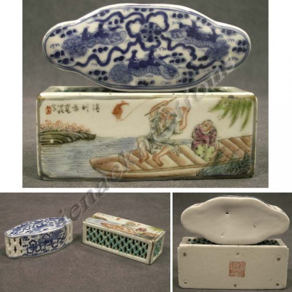 LOT (2) CHINESE PORCELAIN SCHOLAR'S PAPERWEIGHTS