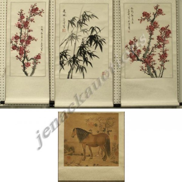 LOT (4) CHINESE WATERCOLOR SCROLL PAINTINGS