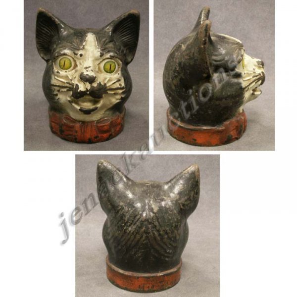 VINTAGE PAINTED CAST IRON HEAD OF A CAT