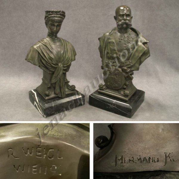 PAIR BRONZE BUSTS, SIGNED ROBERT WEIGL WIEN '98