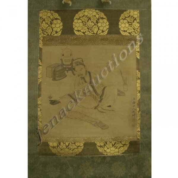 CHINESE WATERCOLOR SCROLL PAINTING ON SILK