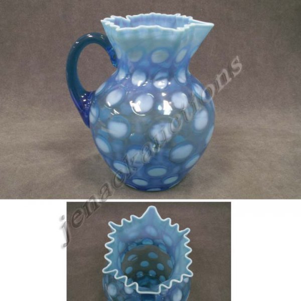VICTORIAN OPALESCENT BLUE COIN SPOT PITCHER