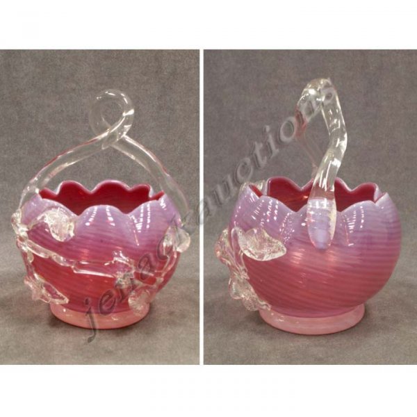 VICTORIAN OPALESCENT CRANBERRY GLASS BASKET