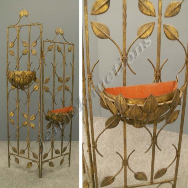ART DECO WROUGHT IRON 2-PANEL SCREEN WITH PLANTER