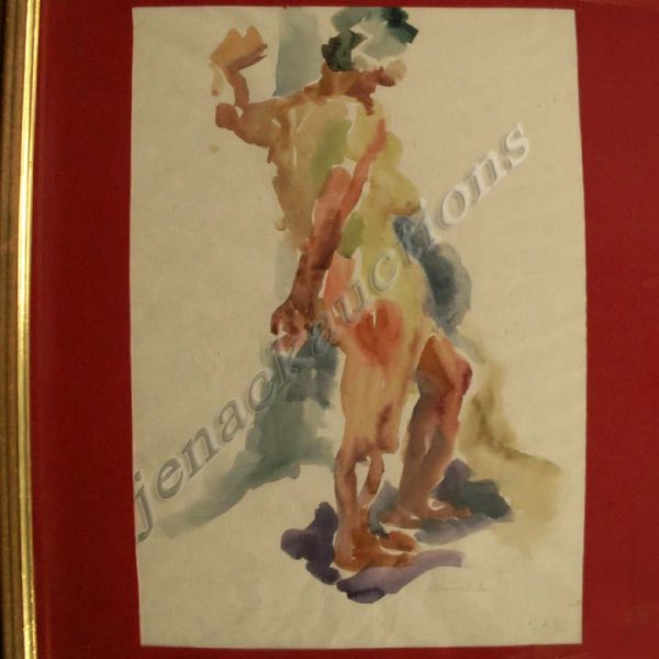 WATERCOLOR, NUDE STUDY, SIGNED KOKOSCHKAHAUS