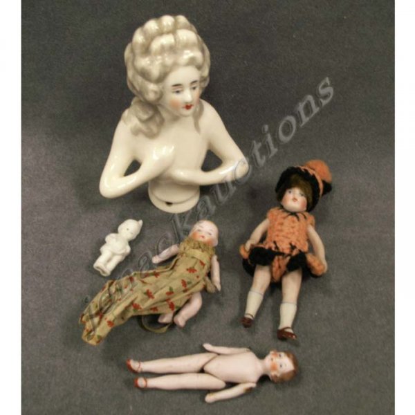 LOT (5) ASSORTED VINTAGE MINIATURE PORCELAIN DOLL