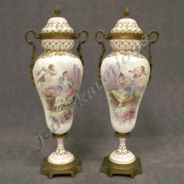 PR SEVRES STYLE DECORATED BRONZE/MOUNTED GARNITUR