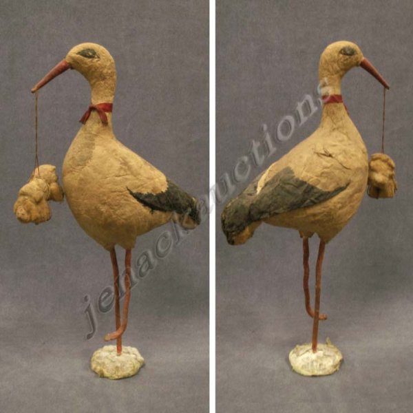 VINTAGE SPUN COTTON FIGURE OF A STORK AND BABY