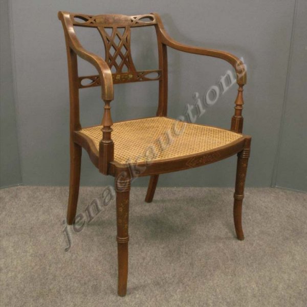 SHERATON STYLE PAINTED CANE SEAT ARMCHAIR