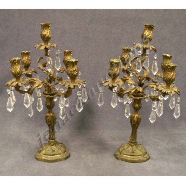 PAIR FRENCH GILT BRONZE 5-ARM CANDELABRA