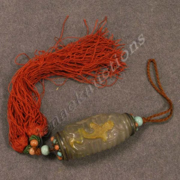 CHINESE CARVED AGATE ROLLER SEAL/TOGGLE