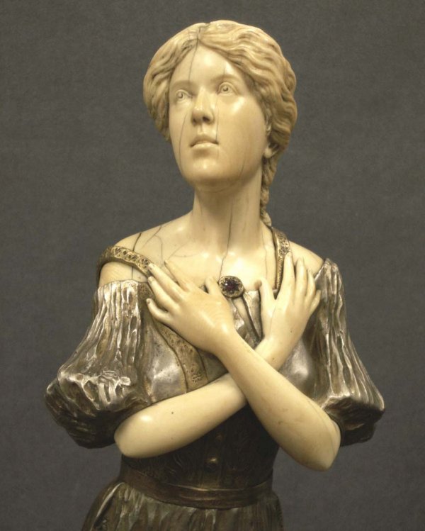 PARCEL GILT BRONZE & IVORY FIGURE OF A MAIDEN - 2