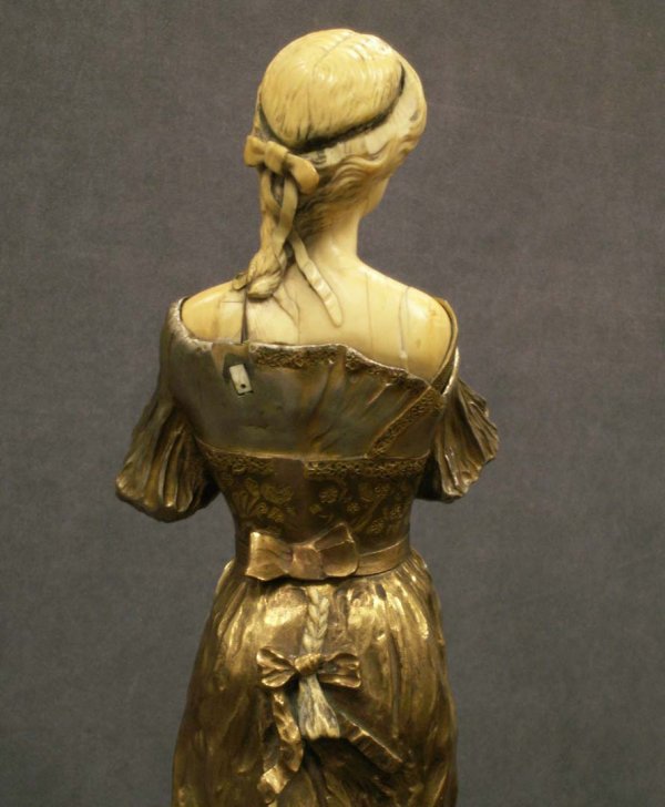 PARCEL GILT BRONZE & IVORY FIGURE OF A MAIDEN - 3