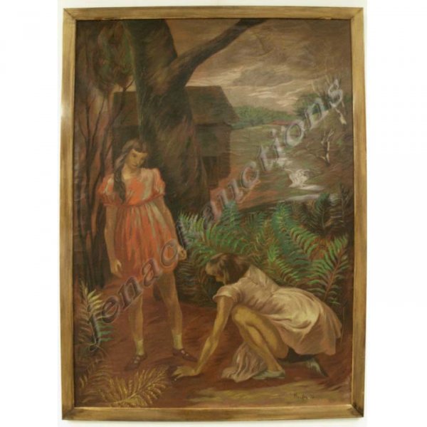 OIL/CANVAS, "GIRLS BY A BROOK", PEPPINO MANGRAVIT