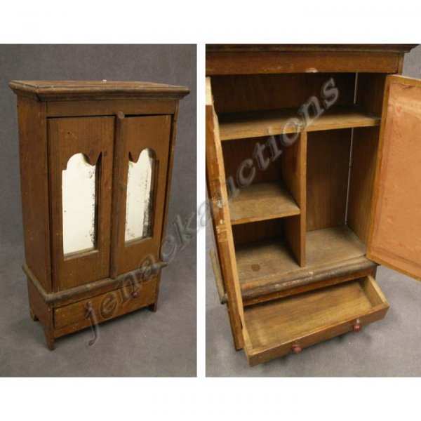 MINIATURE CARVED PINE MIRRORED ARMOIRE