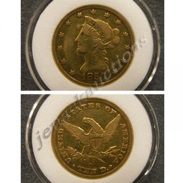 1850-O LIBERTY HEAD $10.00 GOLD COIN (VF-20)