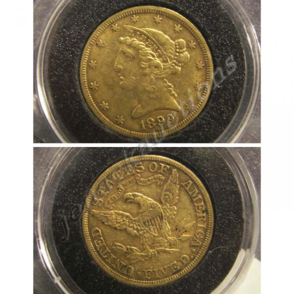 1899 CORONET HEAD $5.00 GOLD COIN (XF-40)