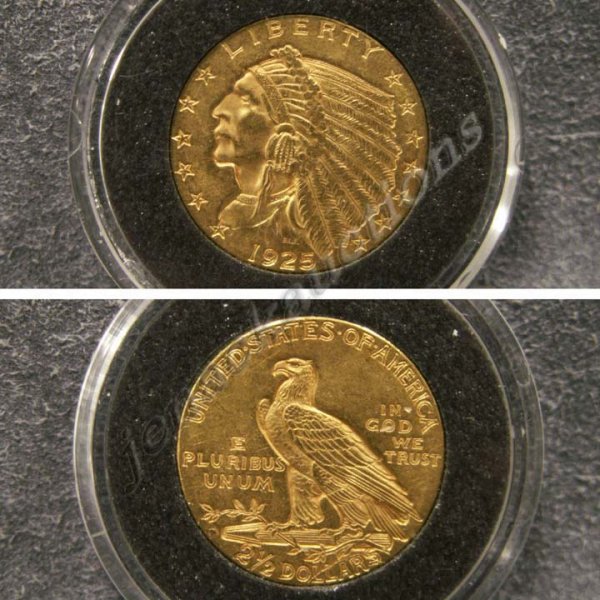 1925-D INDIAN HEAD $2.50 GOLD COIN (AU-50)