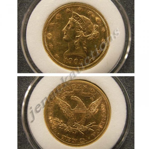 1905-S LIBERTY HEAD $10.00 GOLD COIN (AU-55)