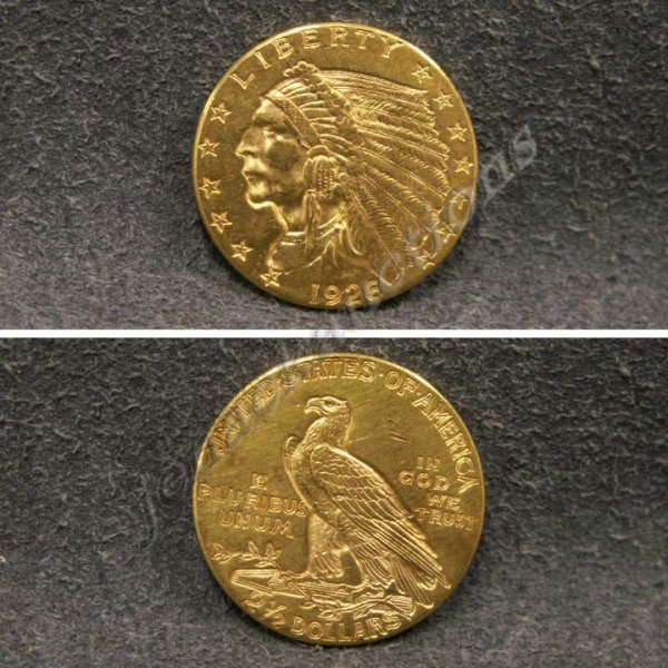 1926 INDIAN HEAD $2.50 GOLD COIN (AU-55)