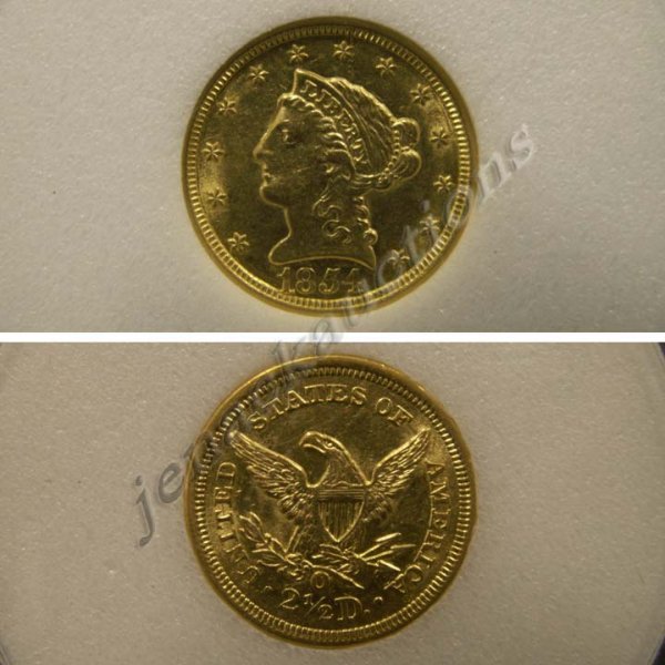 1854-O CORONET HEAD $2.50 GOLD COIN (IGS, AU-58)