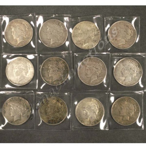LOT (12) ASSORTED PEACE SILVER DOLLAR COINS