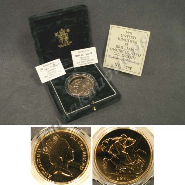 1991 GREAT BRITAIN FIVE POUND GOLD COIN (UNC)