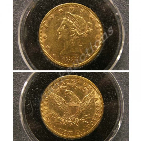 1881 LIBERTY HEAD $10.00 GOLD COIN (AU-50)