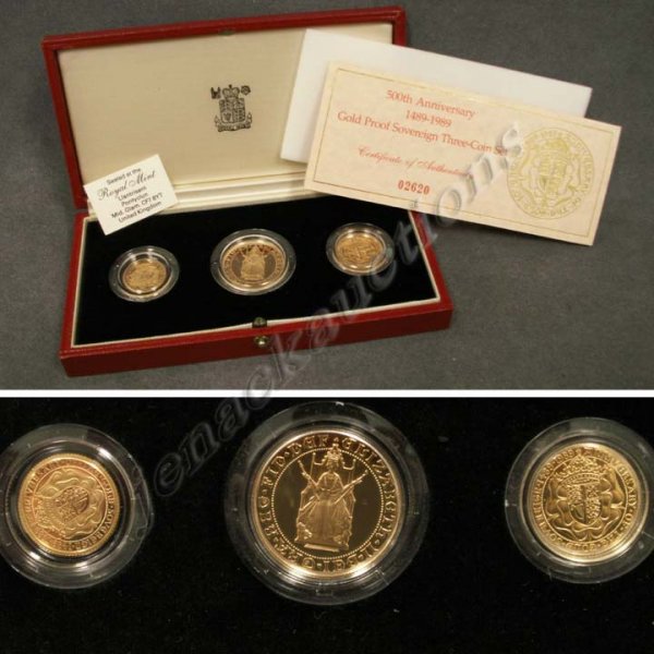 1989 GREAT BRITAIN GOLD PROOF SOVEREIGN THREE COIN