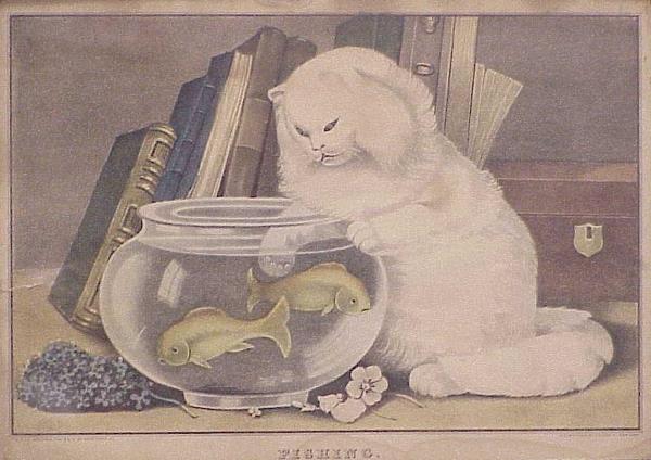 EB& EGKELLOGG HAND COLORED LITHO: EB& EGKELLOGG HAND COLORED LITHOGRAPH "FISHING" 19TH CENTURY9 3/4 X 14" (TONED, OLD TEARS, WATER STAIN)