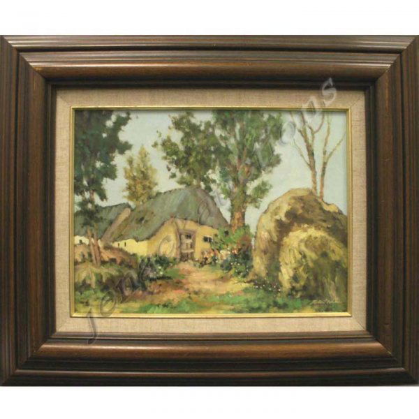 PAINTING, "EIFEL FARM HOUSE", WILSON: OIL ON BOARD, "EIFEL FARM HOUSE", SIGNED/TITLED ROBERT WILSON 1990 (AUSTRALIAN 1942-). 12 X 16"; FRAMED 20 1/2 X 24"
