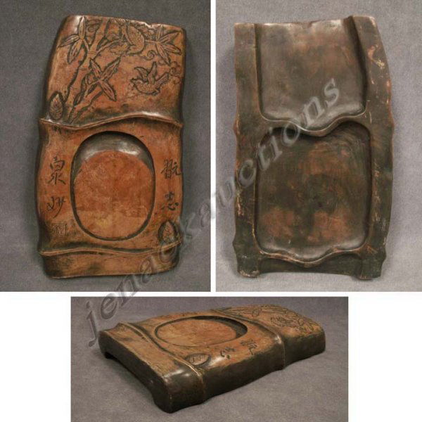 CHINESE CARVED INK STONE, SIGNED: CHINESE CARVED INK STONE, SIGNED, LATE CHING/REPUBLIC. 11 X 6 1/2"