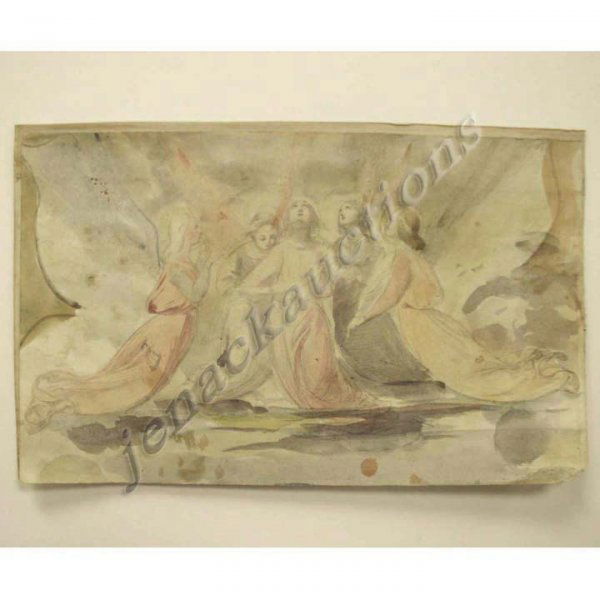 GRAPHITE/WATERCOLOR FIGURES PRAYING: GRAPHITE, WATERCOLOR & GOUCHE, FIGURES PRAYING, SCHOOL OF WILLIAM BLAKE, 18/19 THE CENTURY. SHEET 5 X 8