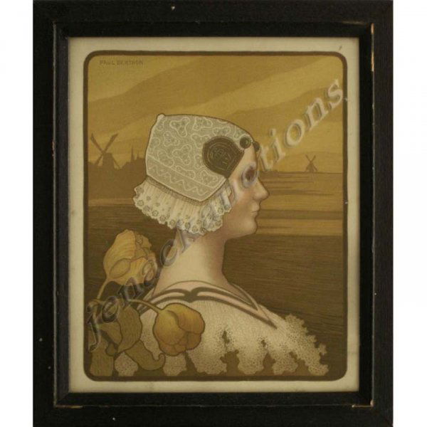 LITHOGRAPH, QUEEN WILEMINA: LITHOGRAPH, QUEEN WILEMINA, SIGNED (IN PLATE) PAUL BERTHON (EUROPEAN 1872-1909) 1901. FRAMED & GLAZED-12 X 10"