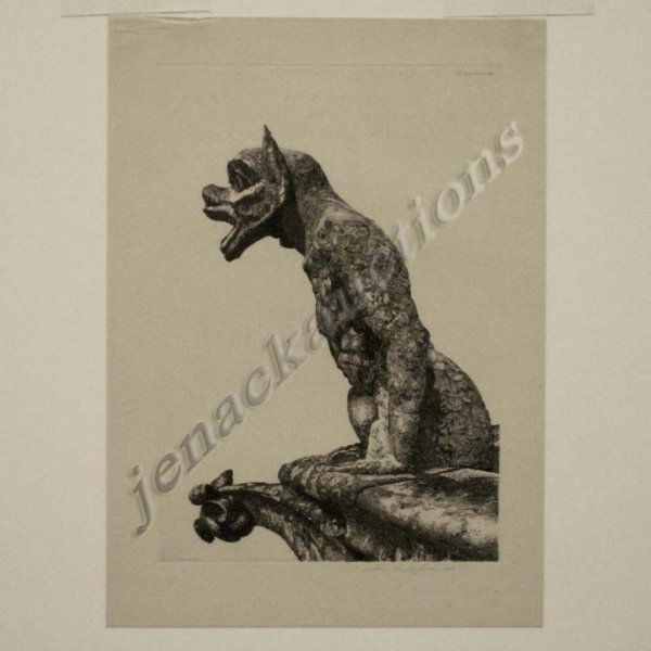 ETCHING, A DEVIL OF NOTRE DAME, SIGNED JOHN TAYLOR: ETCHING, A DEVIL OF NOTRE DAME, SIGNED JOHN TAYLOR ARMS 1929 (AMERICAN 1887-1953), #13 OF THE GARGOYLE SERIES ED. 225 (FLETCHER 222, ii/II; NYPL 224; LC 88, P.16; AMERICAN ETCHERS 145). PLATE 8 X 5 1/