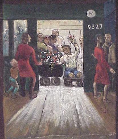 OIL ON CANVAS, ALBERT PELS: OIL ON CANVAS, BACKED BY MASONITE, "SUBWAY WEDDING", SIGNED PELS (ALBERT, AMERICAN 1910-2002) INV# 730. 15 X 13" PROVENANCE ESTATE OF THE ARTIST