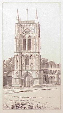 ETCHING, SIGNED JOHN TAYLOR ARMS, 1937: ETCHING, GOTHIC CATHEDRAL, SIGNED PLATE/MARGIN JOHN TAYLOR ARMS 1937 (AMERICAN 1887-1953). PLATE 5 1/4 X 3"; SHEET 8 X 6" (LOOSE)