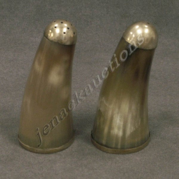 PAIR DESIGNER MODERN STERLING/HORN SALT & PEPPERS