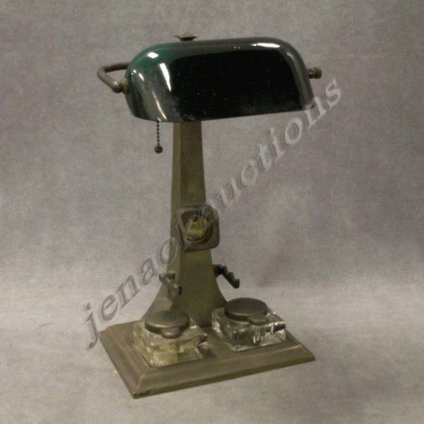 BRASS EMERALITE DESK LAMP/INKWELL/PEN TRAY