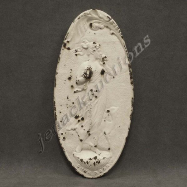 CAST IRON REPOUSSE PLAQUE, ART NOUVEAU WOMAN 