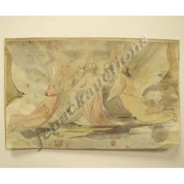 GRAPHITE, WATERCOLOR & WASH, FIGURES PRAYING: GRAPHITE, WATERCOLOR & WASH, FIGURES PRAYING, SCHOOL OF WILLIAM BLAKE, 18/19TH CENTURY. SHEET 5 X 8"