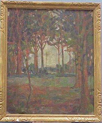 OIL ON CANVAS, GERMAN SCHOOL: OIL ON CANVAS, LANDSCAPE WITH TREES, GERMAN SCHOOL, C.1920'S. 20 1/2 X 17" (KEYWORD: PAINTINGS/ARTWORK)