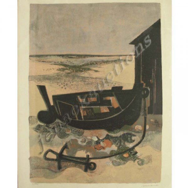 LITHOGRAPH, THE DINGY, SIGNED ANDRE MINAUX: LITHOGRAPH, THE DINGY, PENCIL SIGNED MINAUX (ANDRE, FRENCH 1923-1988) #91/160. SHEET 29 1/2 X 21"