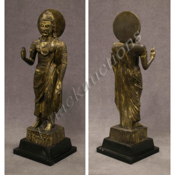 GANDHARA STYLE ASIAN GILT BRONZE STANDING BUDDHA