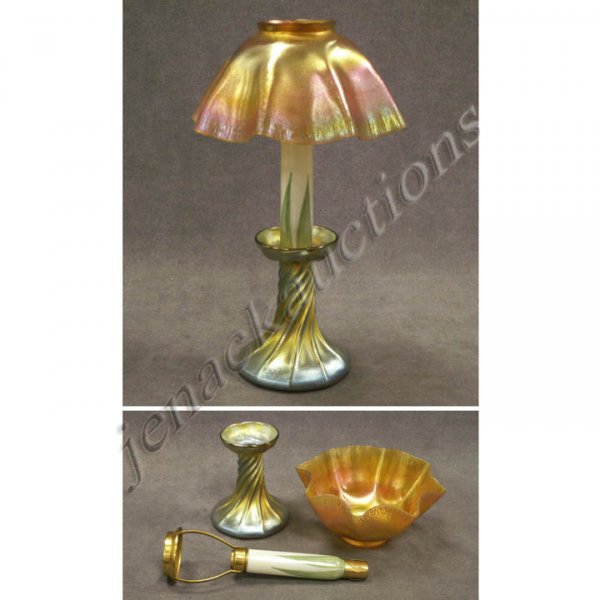 L.C. TIFFANY IRIDESCENT ART GLASS CANDLESTICK LAMP